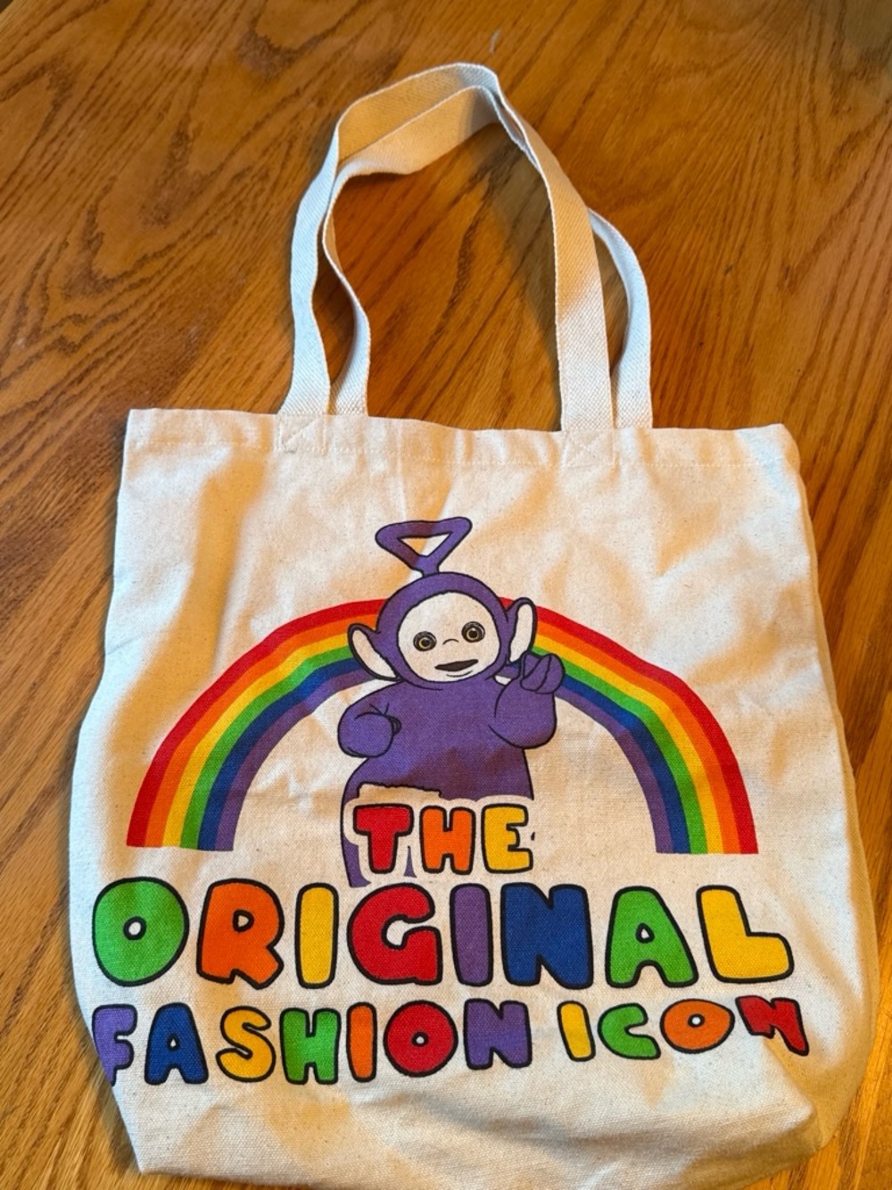 Cream Canvas Teletubbie tote Rainbow Graphic
